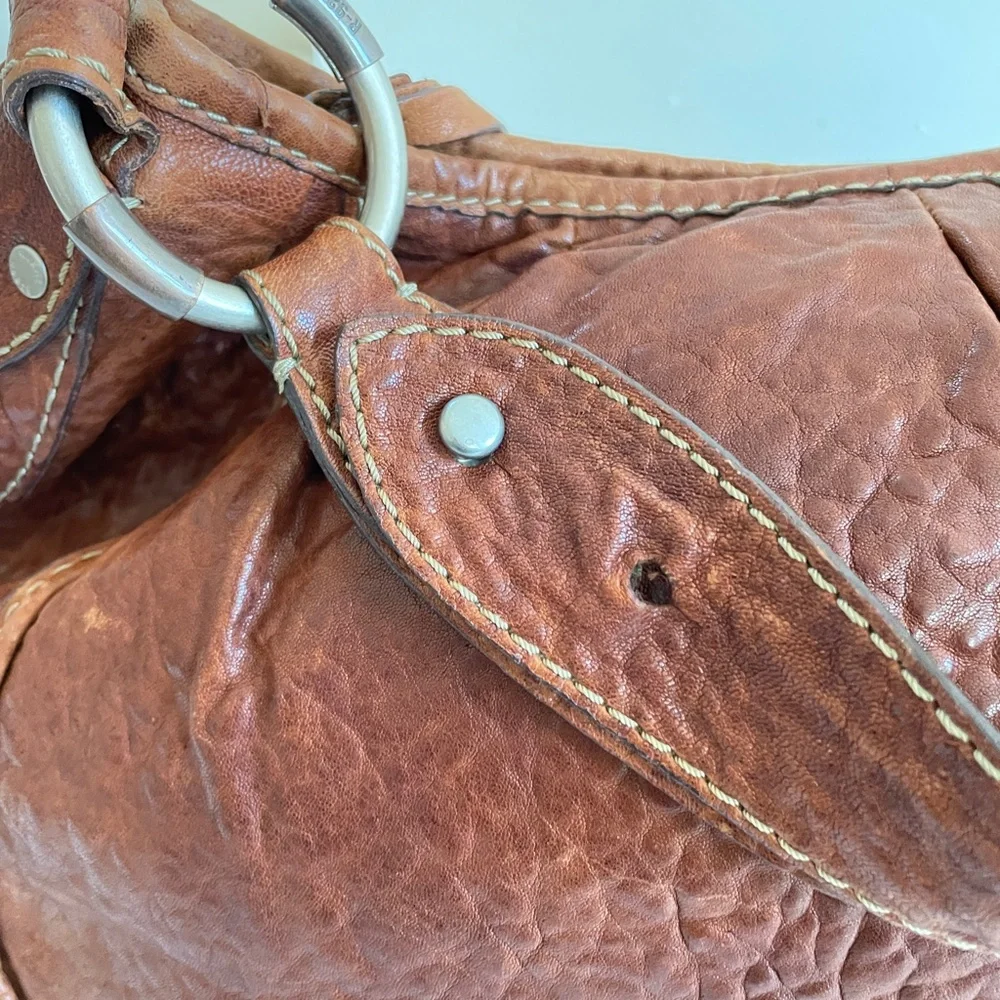 Y2K RUEHL Shoulder Handbag Leather Tote Large Brown Soft Bag Half Moon Hobo Boho